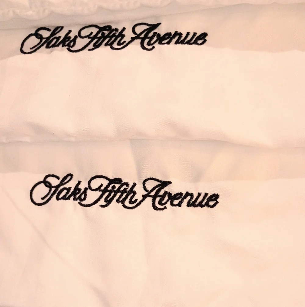 Saks Fifth Avenue Luxury Embroidered  White Stripe Pillowcases  Set of Six
